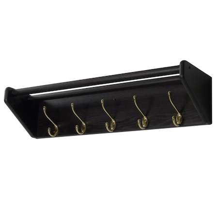 Wooden Mallet 5 Hook ShelfBrass Hooks Black 32HCRBK